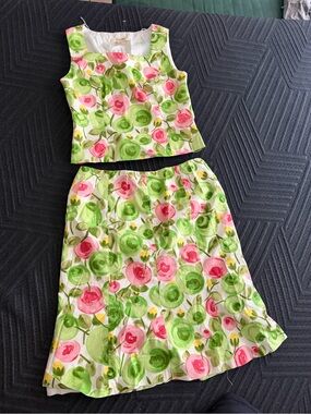 Peck & Peck Floral Two-Piece Set in Pink and Green